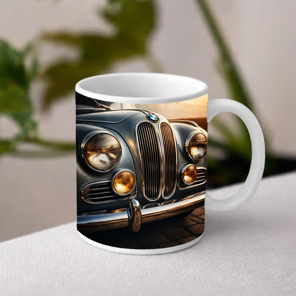 Vintage BMW Classic Car Sunset Sky – Mugs