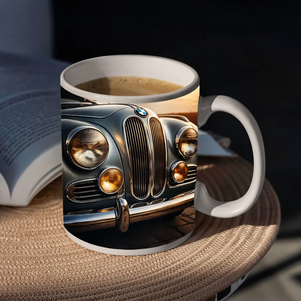 Vintage BMW Classic Car Sunset Sky – Mugs