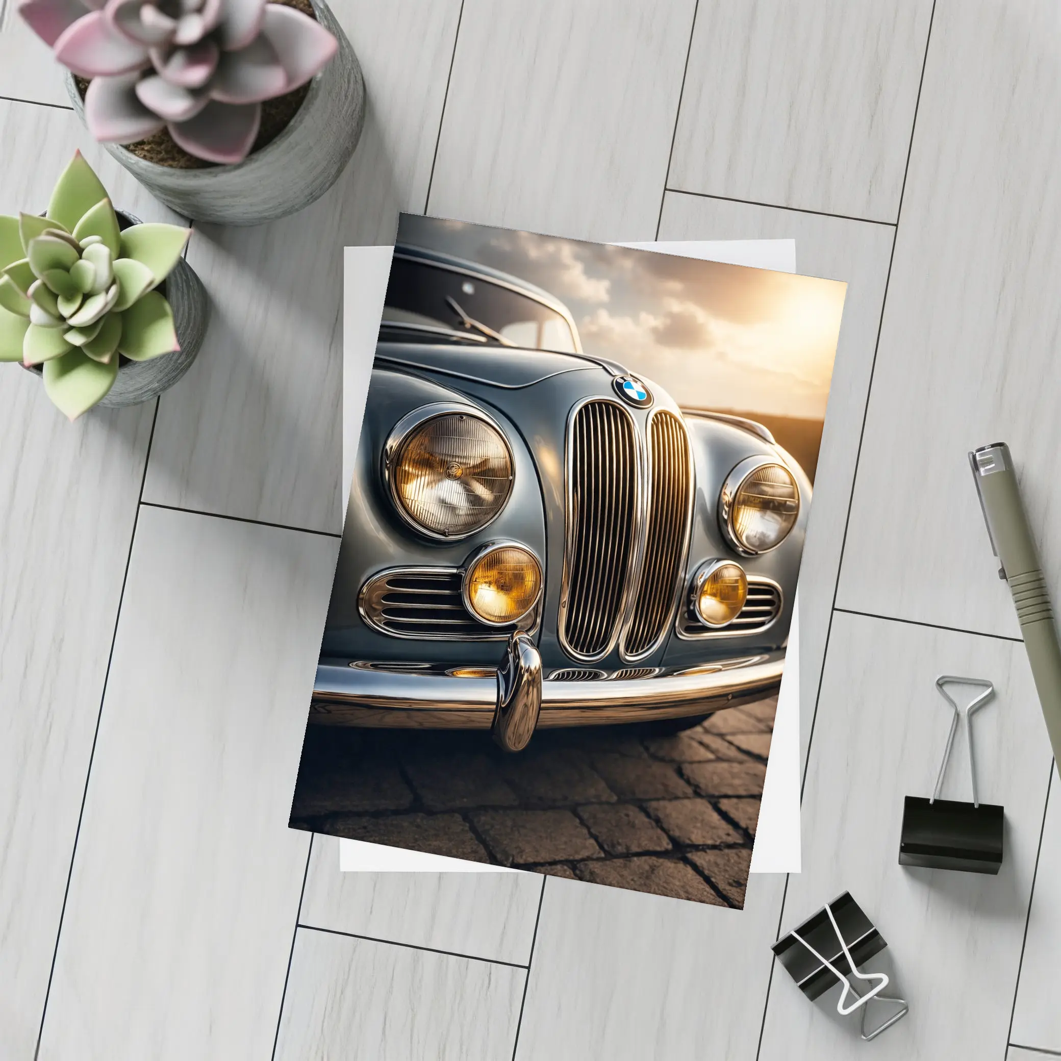 Vintage BMW Classic Car Sunset Sky – Postcards