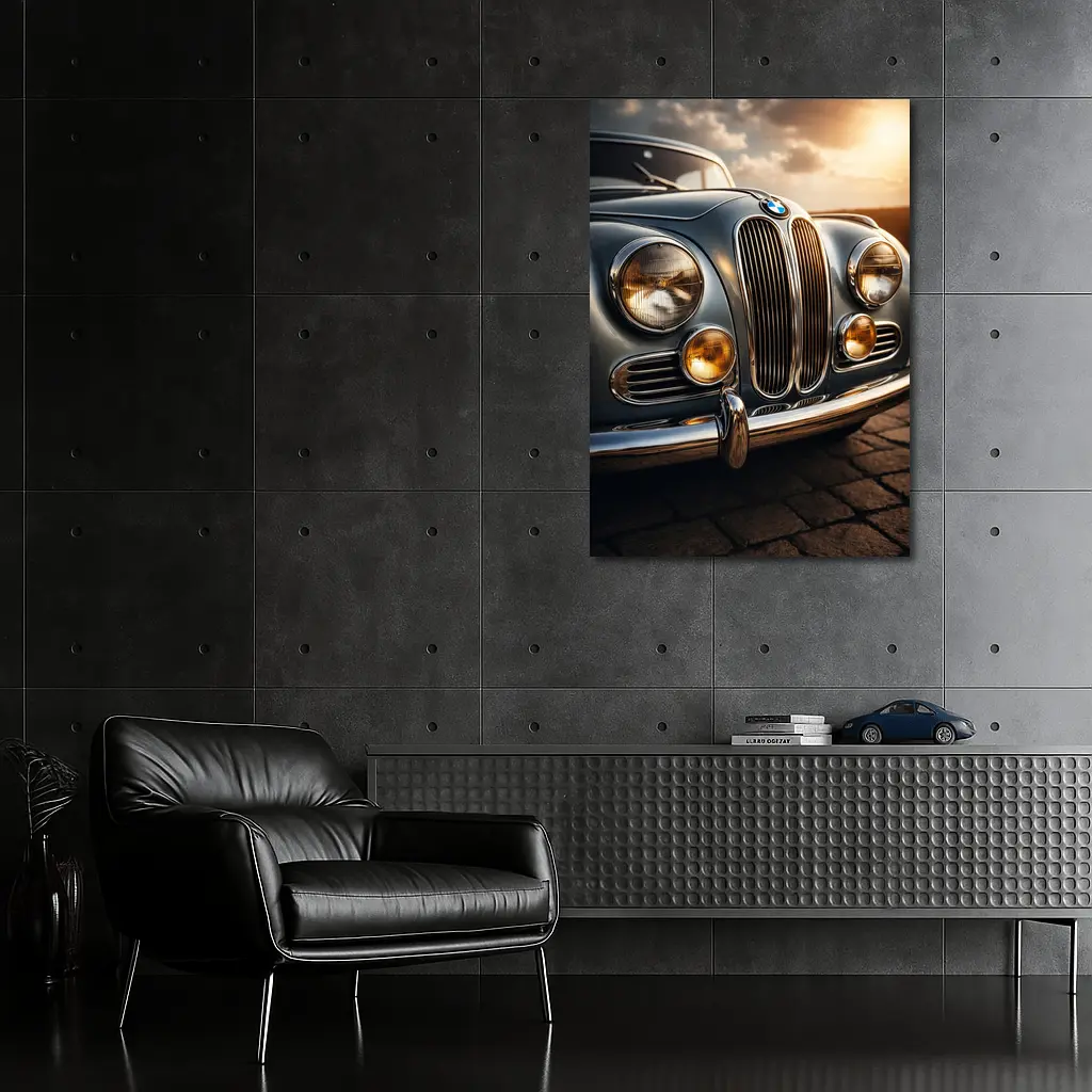 Vintage BMW Classic Car Sunset Sky – Wall Art