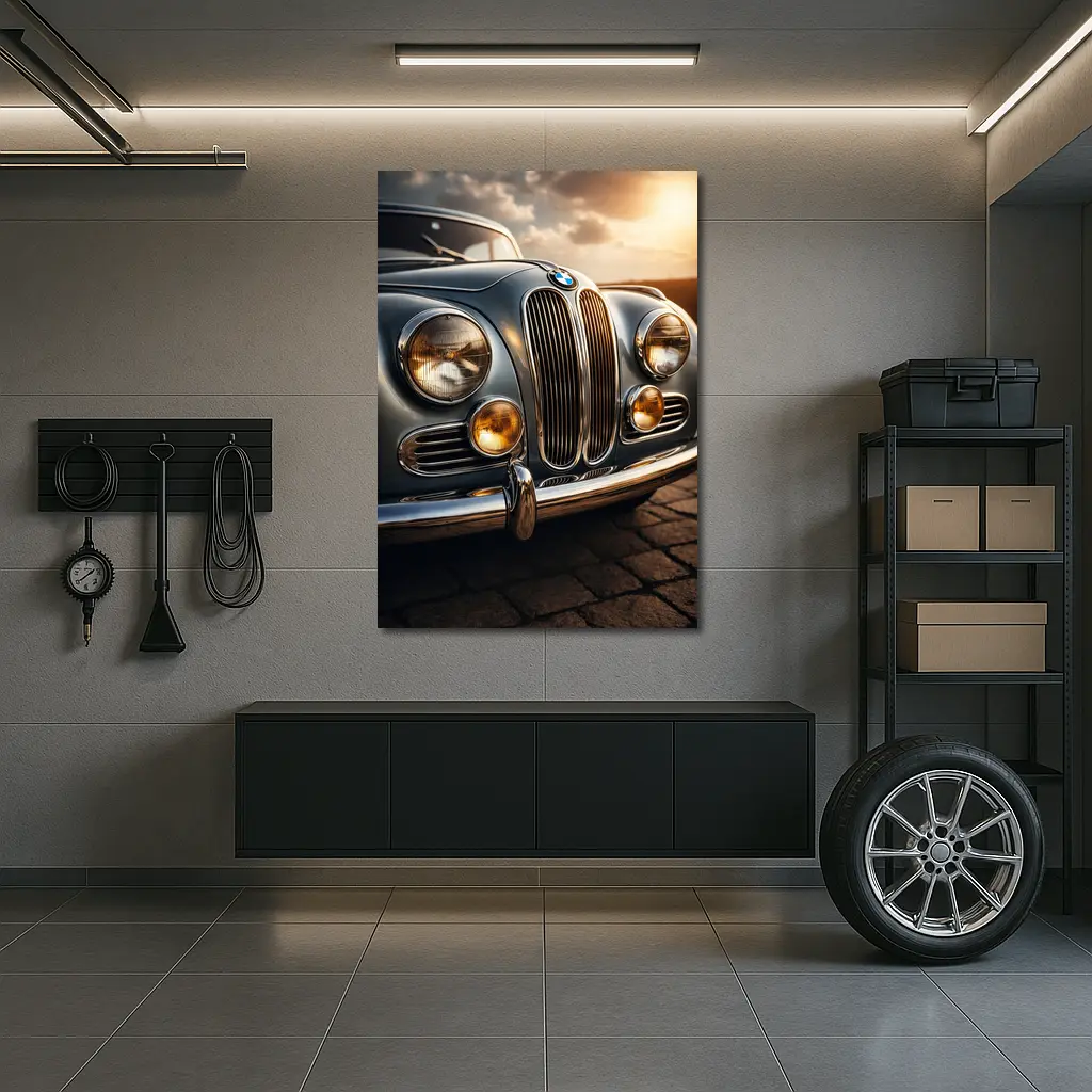 Vintage BMW Classic Car Sunset Sky – Wall Art