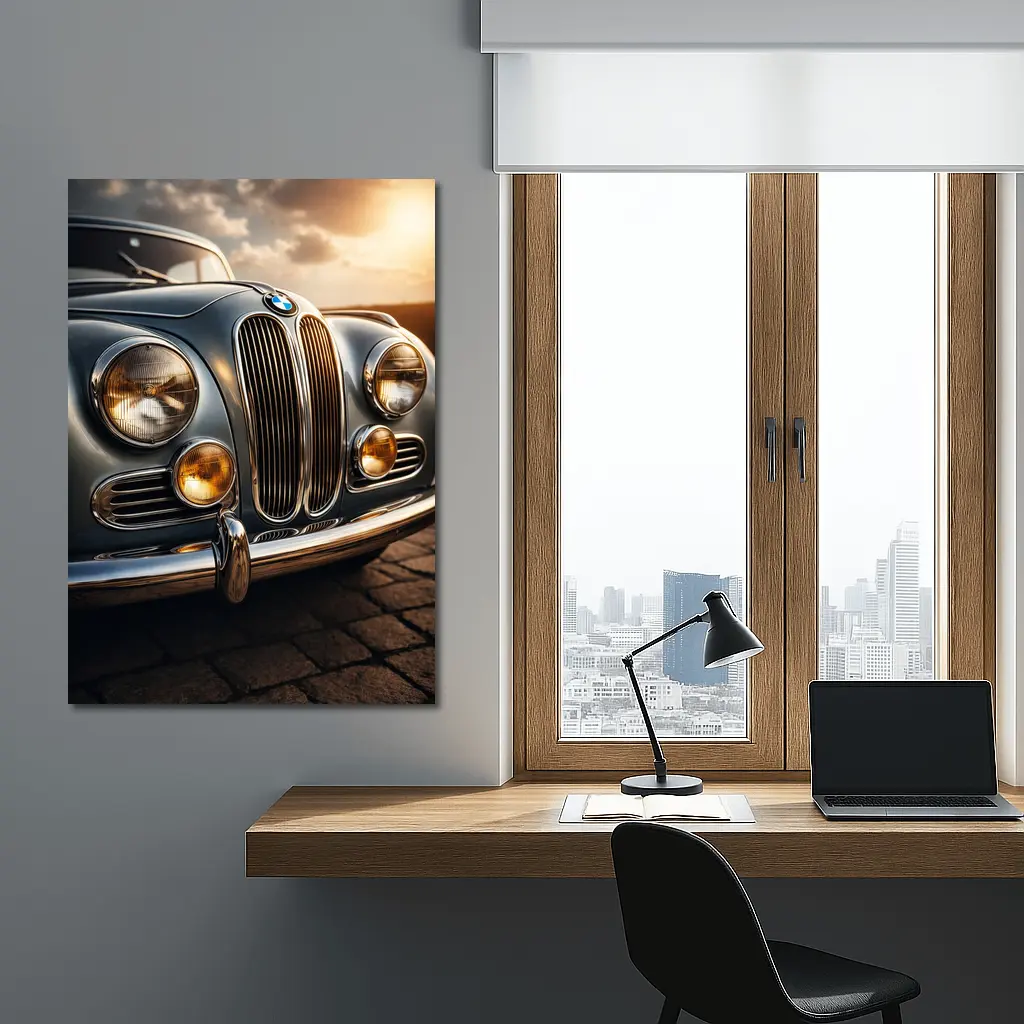 Vintage BMW Classic Car Sunset Sky – Wall Art