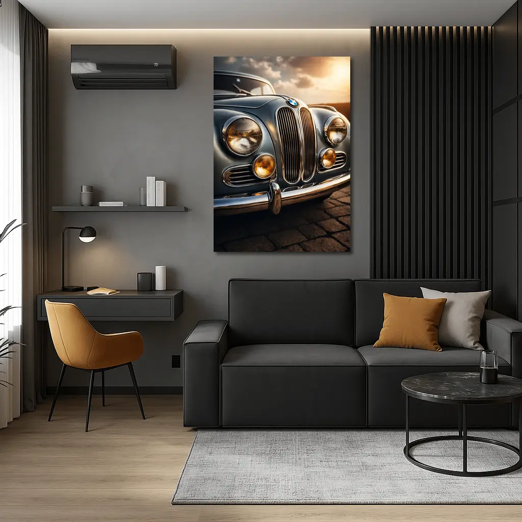 Vintage BMW Classic Car Sunset Sky – Wall Art