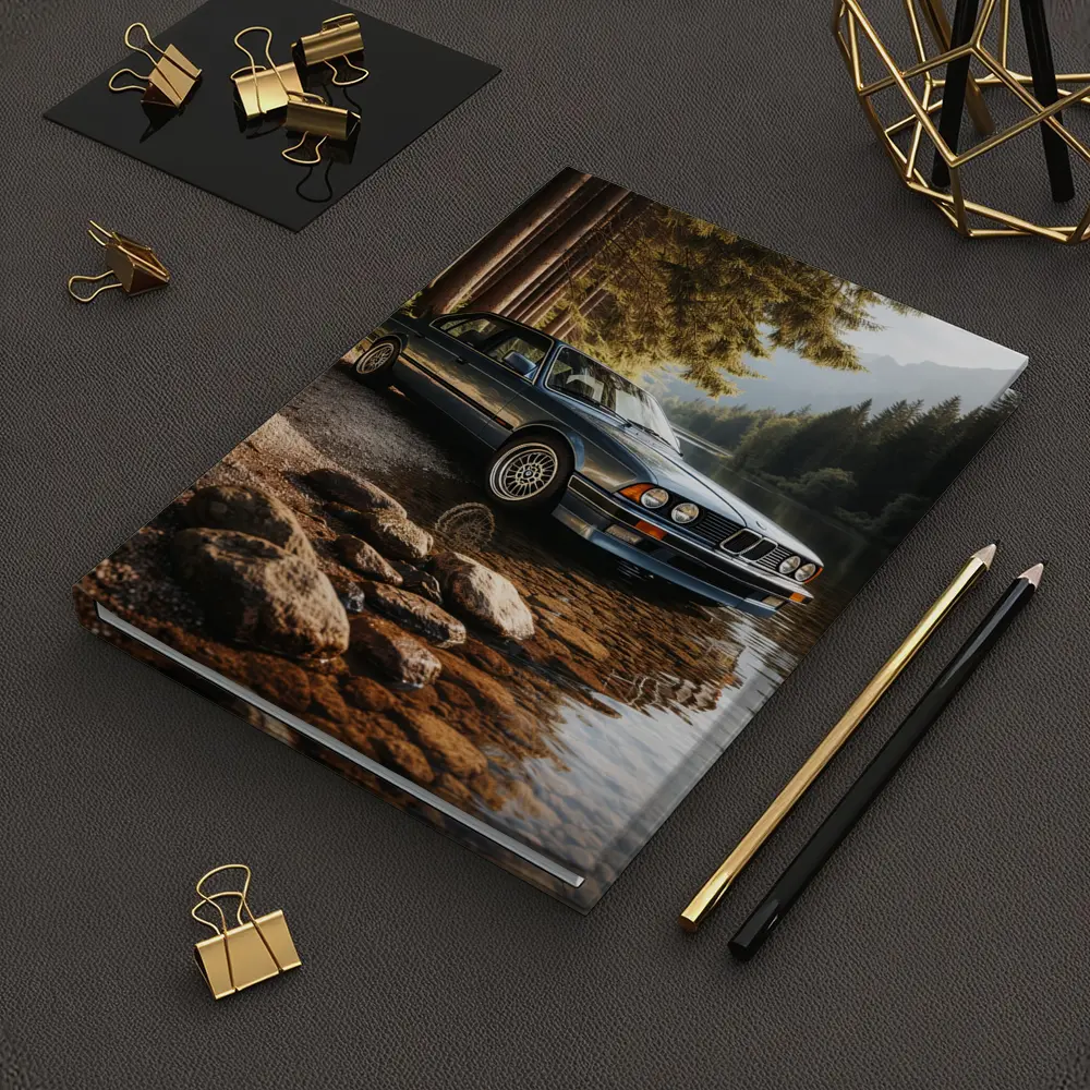 Vintage BMW Sedan Parked By Mountain Lake – Notebooks