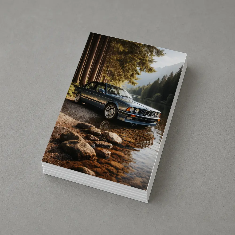 Vintage BMW Sedan Parked By Mountain Lake – Postcards