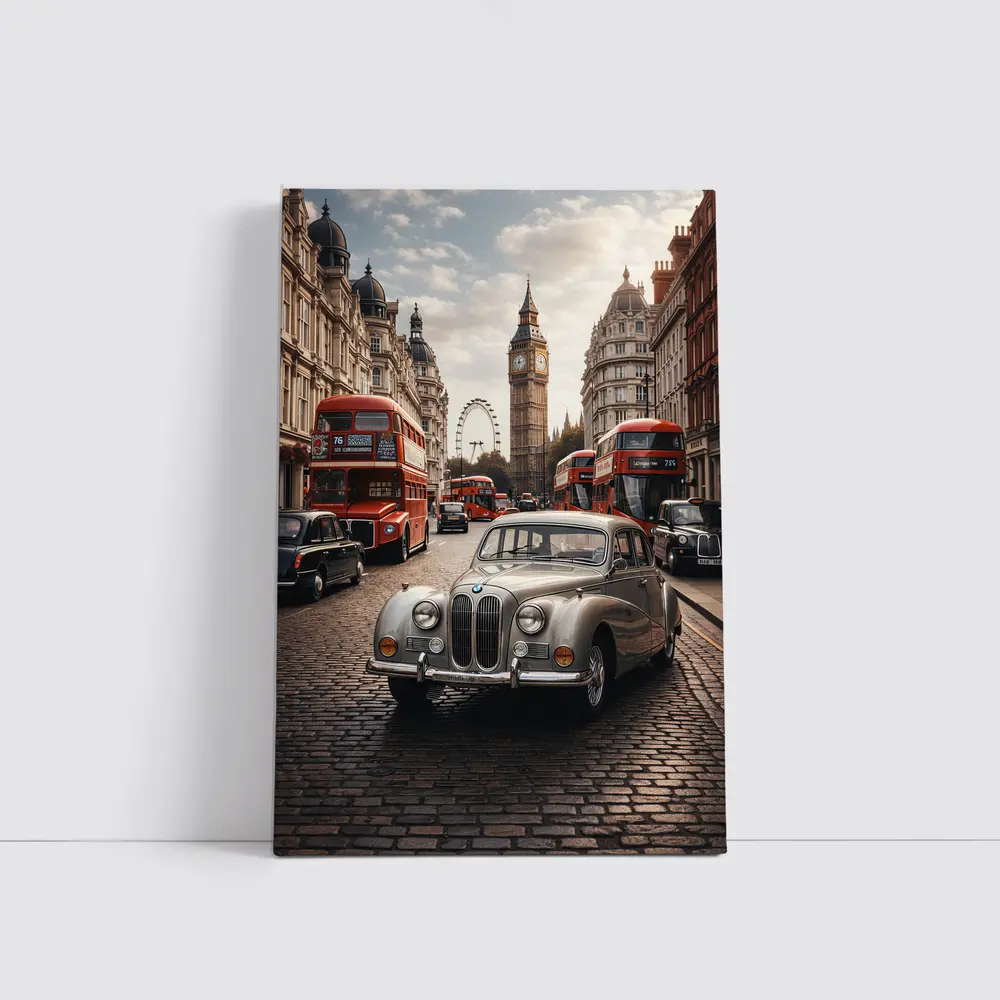 Vintage BMW Classic Car London Street – Wall Art