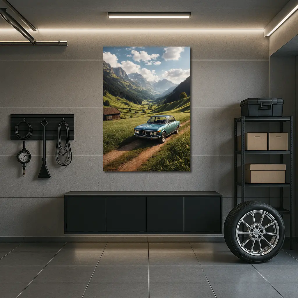 Vintage BMW Classic Car Alpine Valley – Wall Art