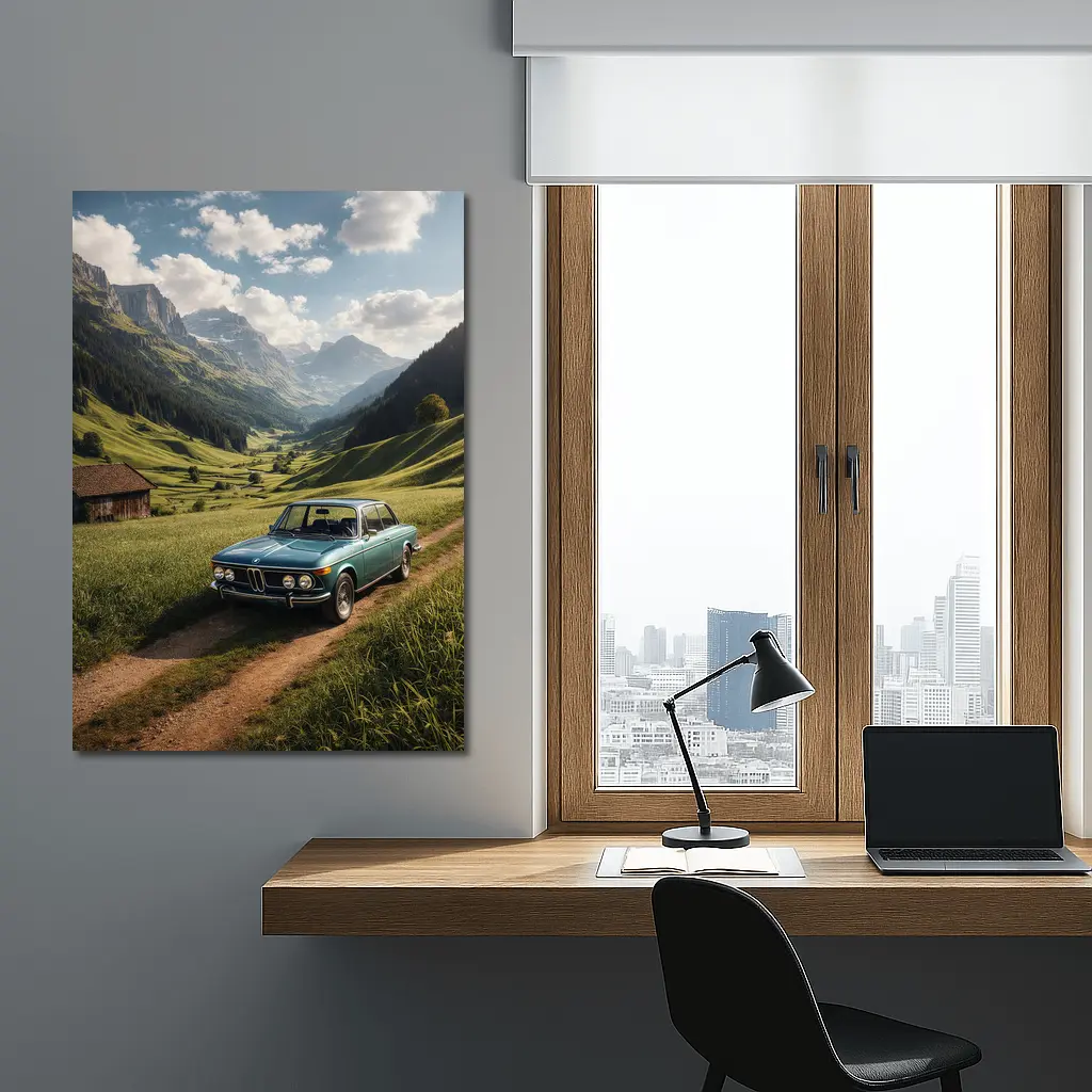 Vintage BMW Classic Car Alpine Valley – Wall Art