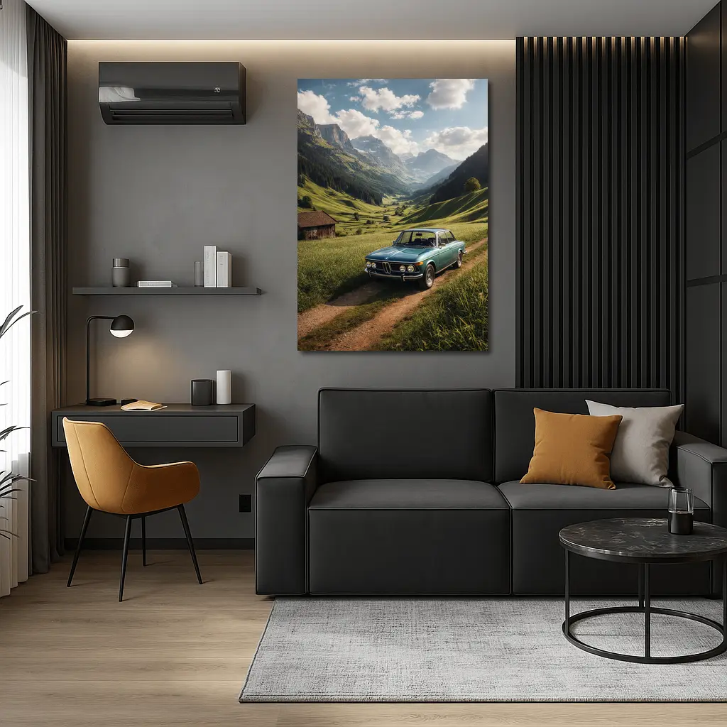 Vintage BMW Classic Car Alpine Valley – Wall Art