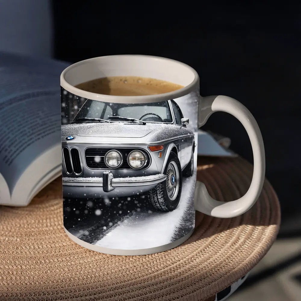 Vintage BMW Classic Coupe in Snowfall – Mugs