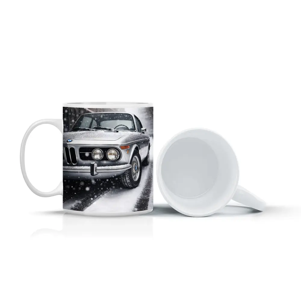 Vintage BMW Classic Coupe in Snowfall – Mugs