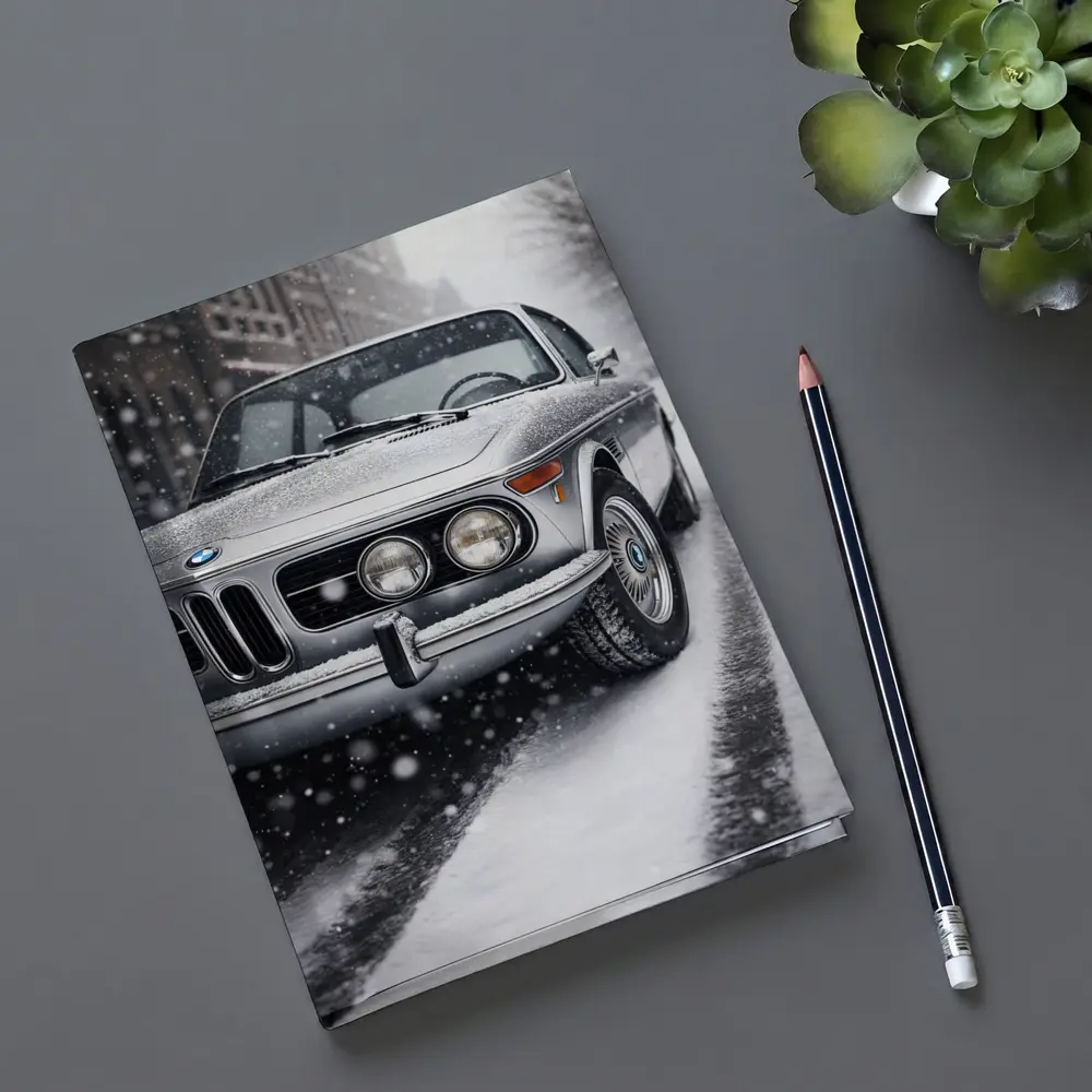 Vintage BMW Classic Coupe in Snowfall – Notebooks