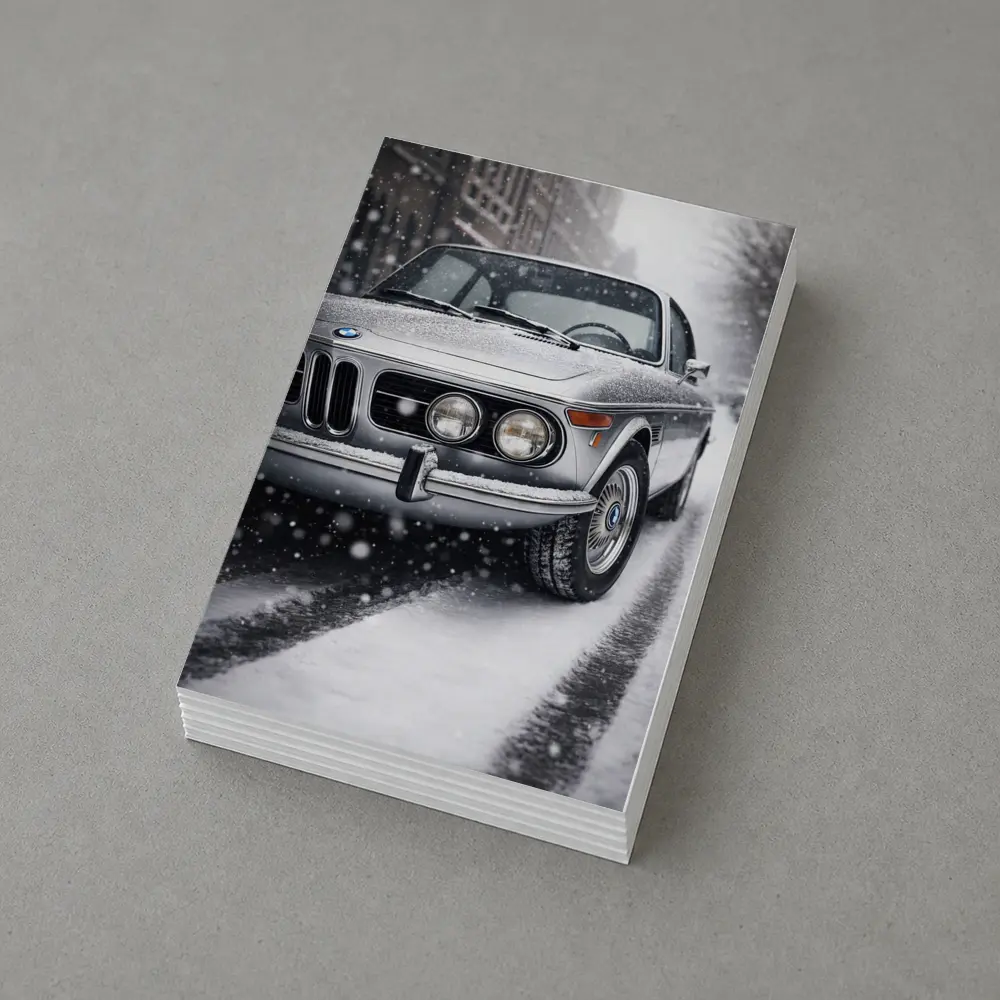 Vintage BMW Classic Coupe in Snowfall – Postcards
