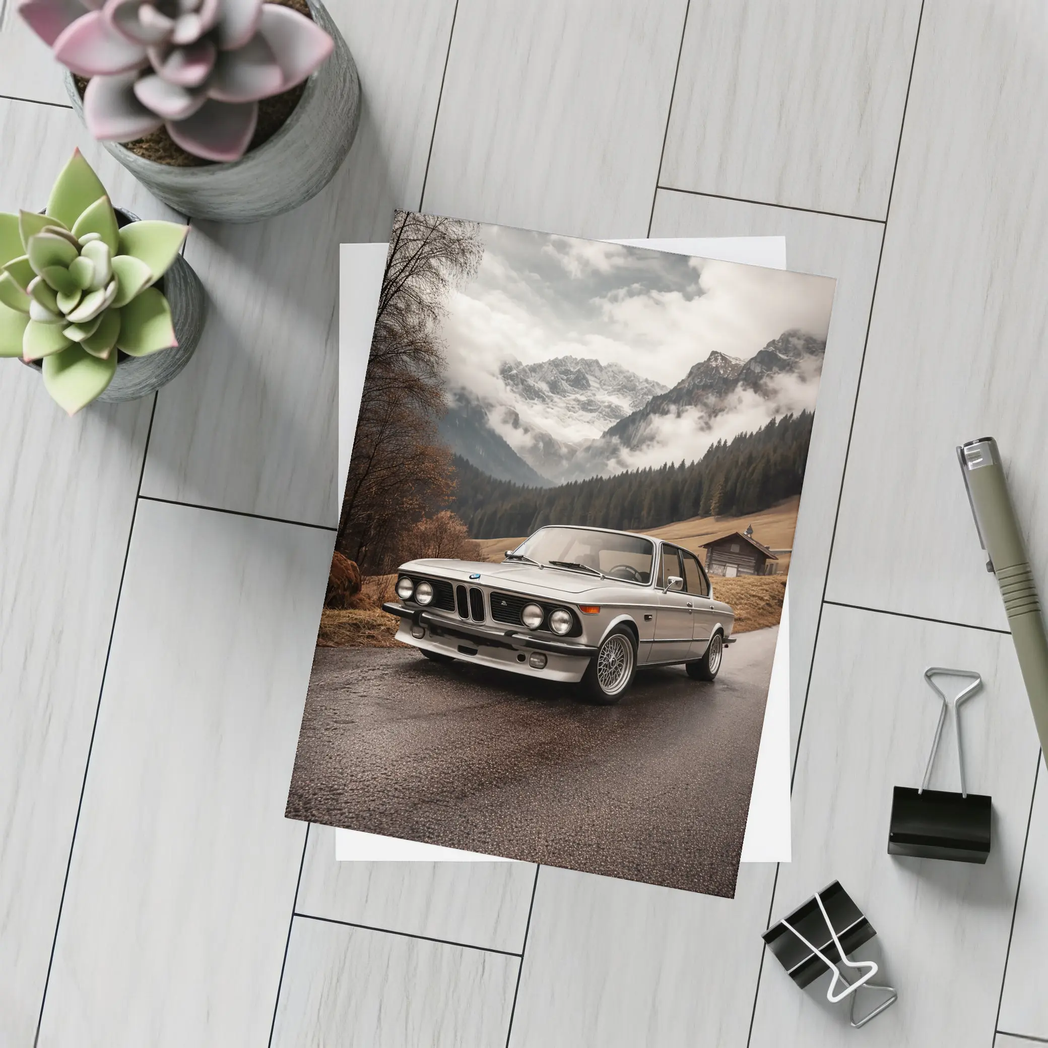 Vintage BMW 2002 Classic Mountain Road – Postcards