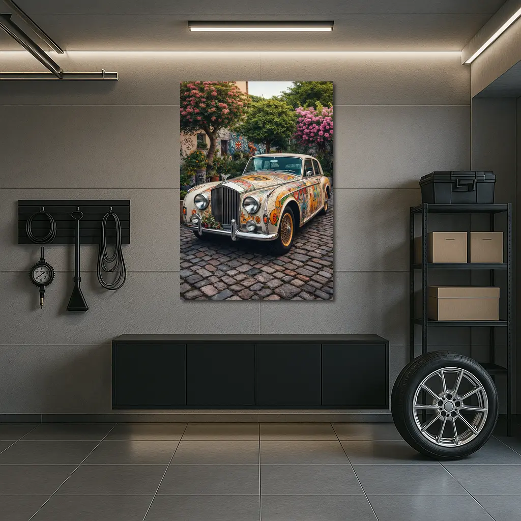 Rolls Royce Silver Cloud Floral Art Cobblestone – Wall Art