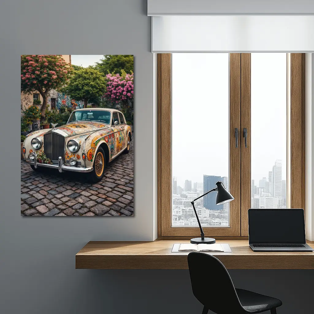 Rolls Royce Silver Cloud Floral Art Cobblestone – Wall Art