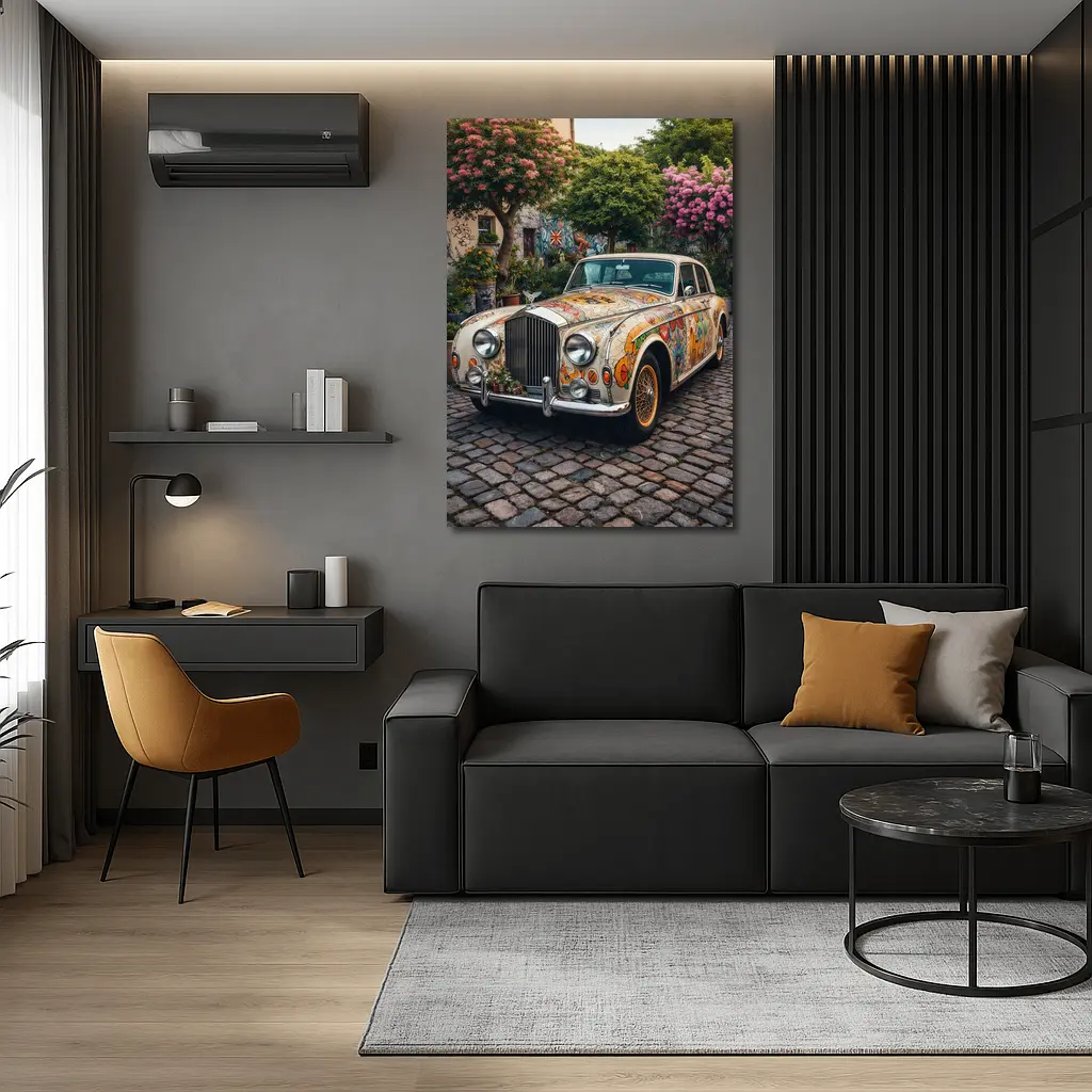 Rolls Royce Silver Cloud Floral Art Cobblestone – Wall Art