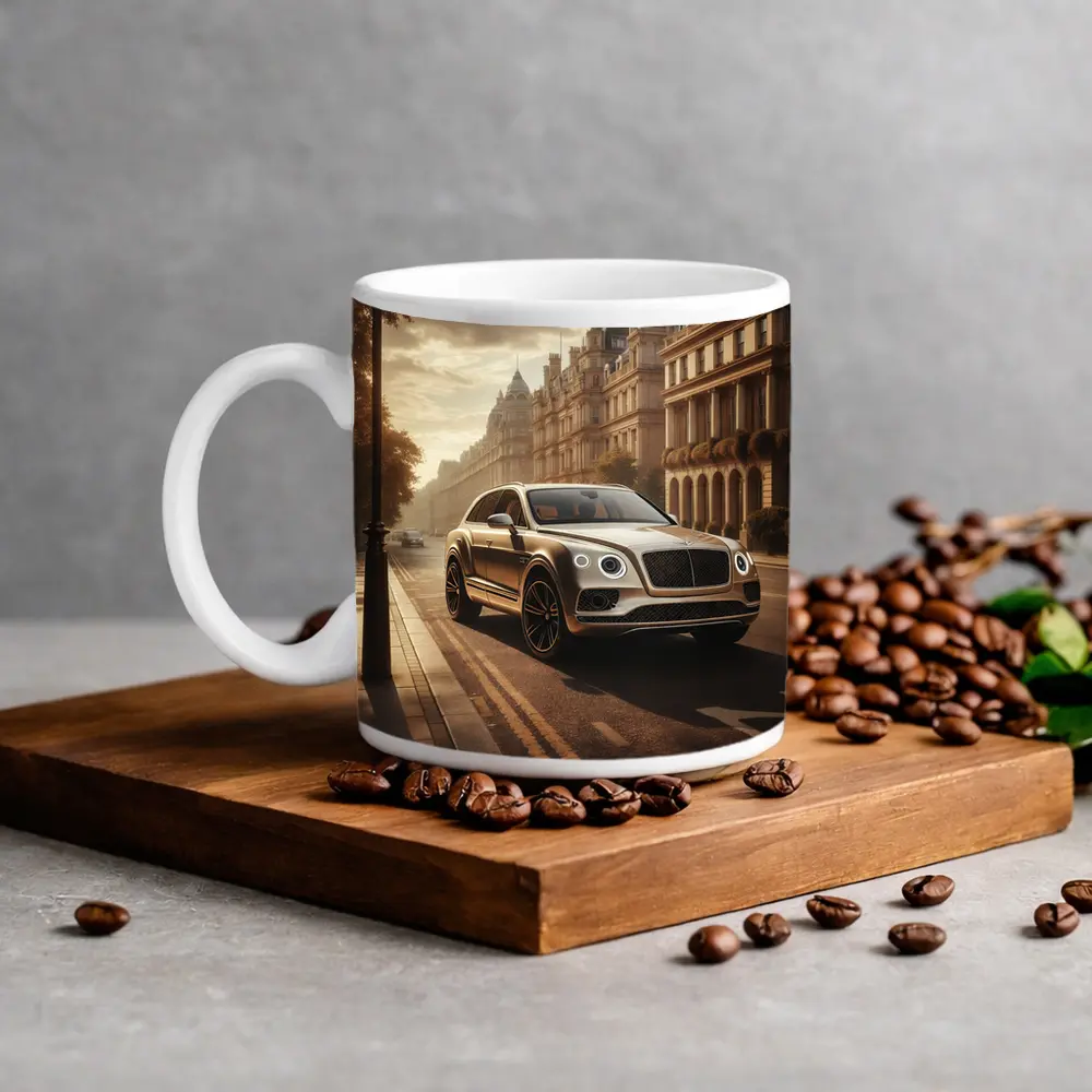 Bentley Bentayga Gold SUV London Street – Mugs