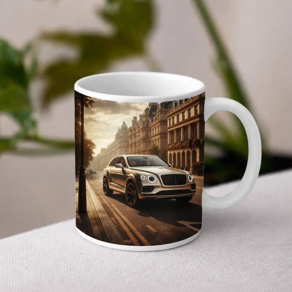 Bentley Bentayga Gold SUV London Street – Mugs