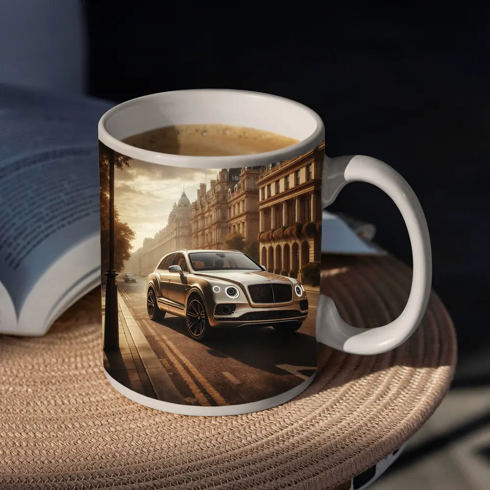 Bentley Bentayga Gold SUV London Street – Mugs