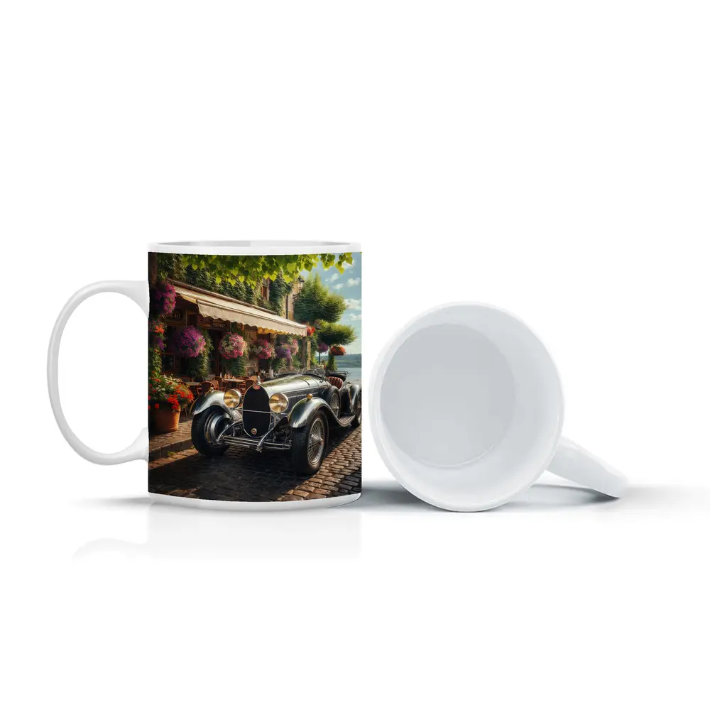 Vintage Bugatti Classic Car Cobblestone Street – Mugs