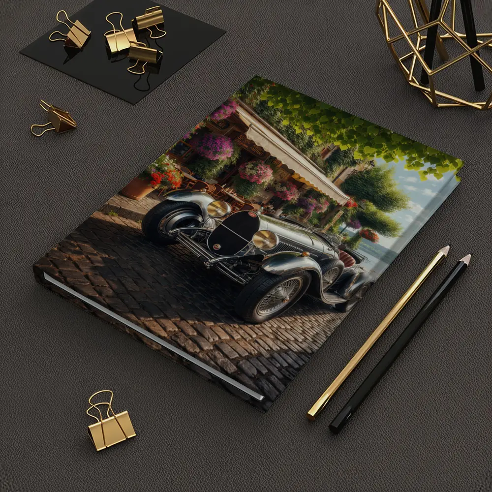 Vintage Bugatti Classic Car Cobblestone Street – Notebooks