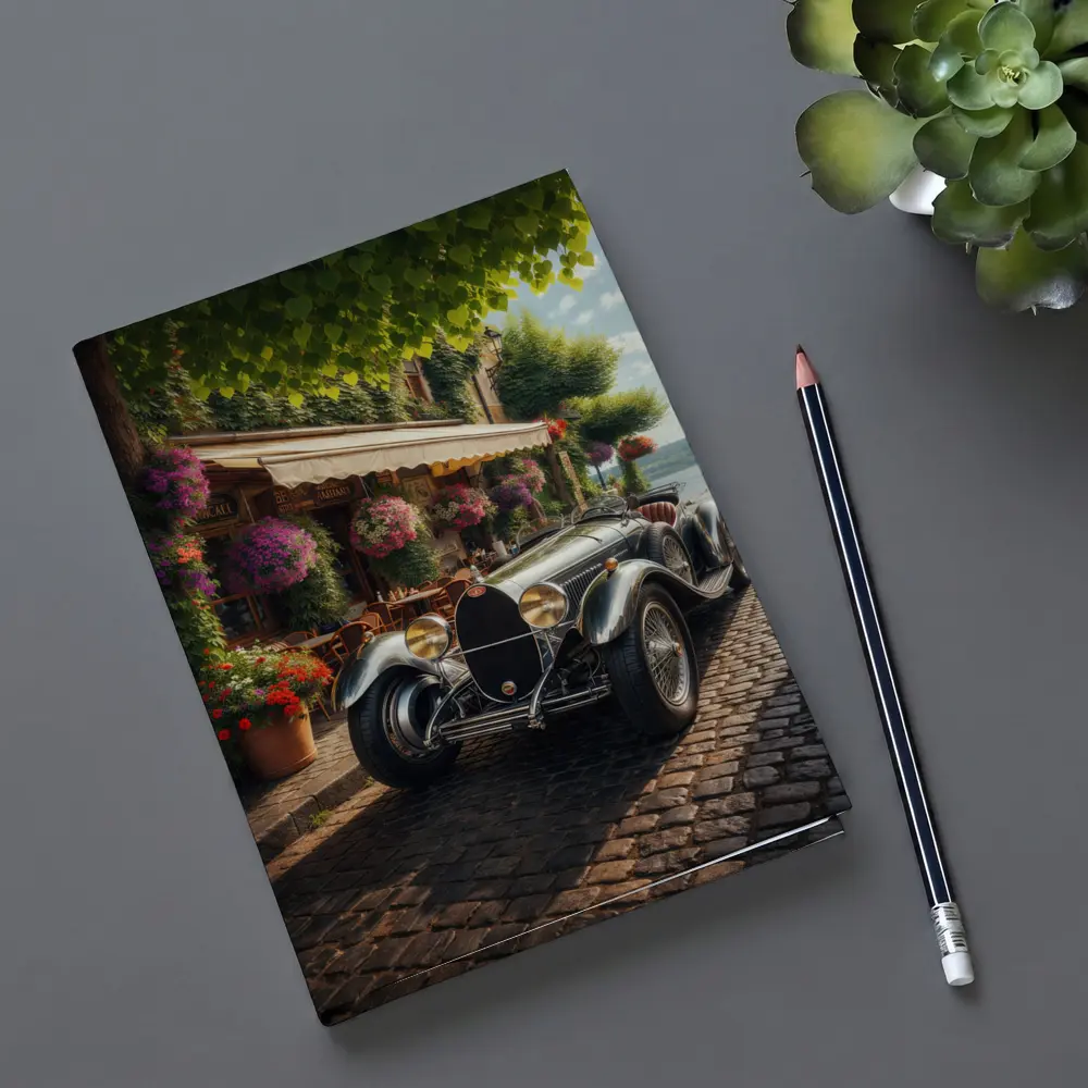 Vintage Bugatti Classic Car Cobblestone Street – Notebooks
