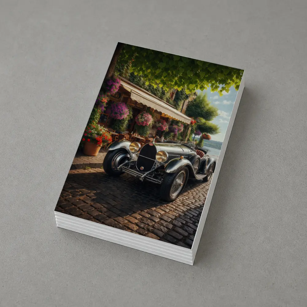 Vintage Bugatti Classic Car Cobblestone Street – Postcards