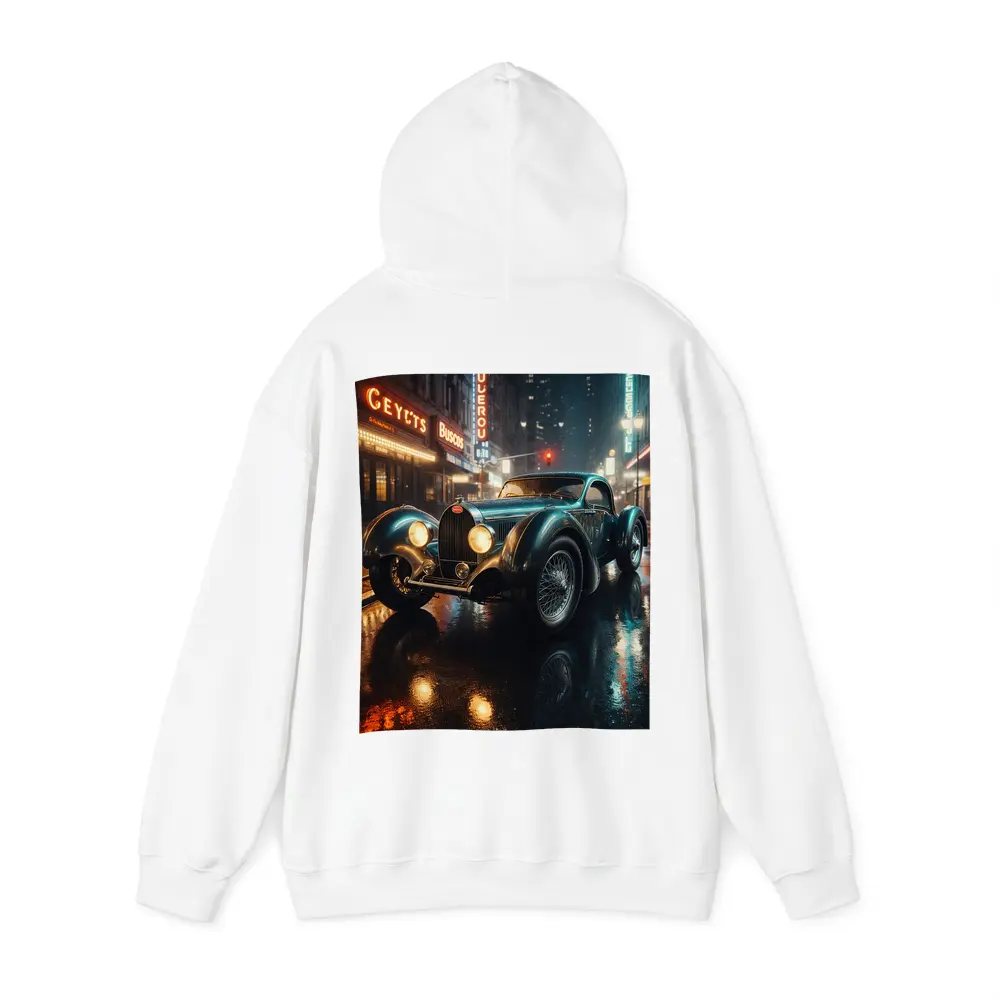Vintage Bugatti Classic Car Rainy Night City – Hoodies