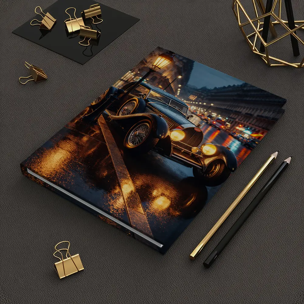 Vintage Bugatti Rainy Night City Street – Notebooks