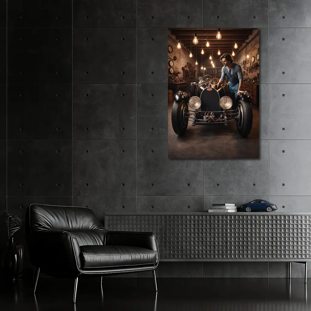Bugatti Classic Car Vintage Garage Workshop – Wall Art