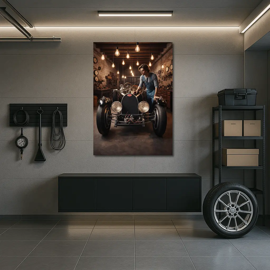Bugatti Classic Car Vintage Garage Workshop – Wall Art