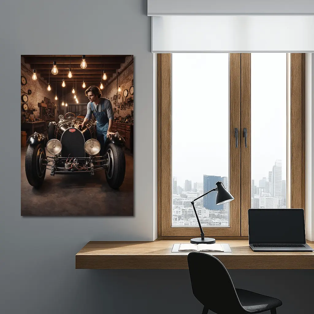 Bugatti Classic Car Vintage Garage Workshop – Wall Art