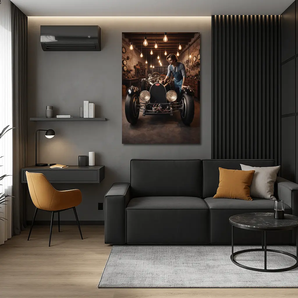 Bugatti Classic Car Vintage Garage Workshop – Wall Art