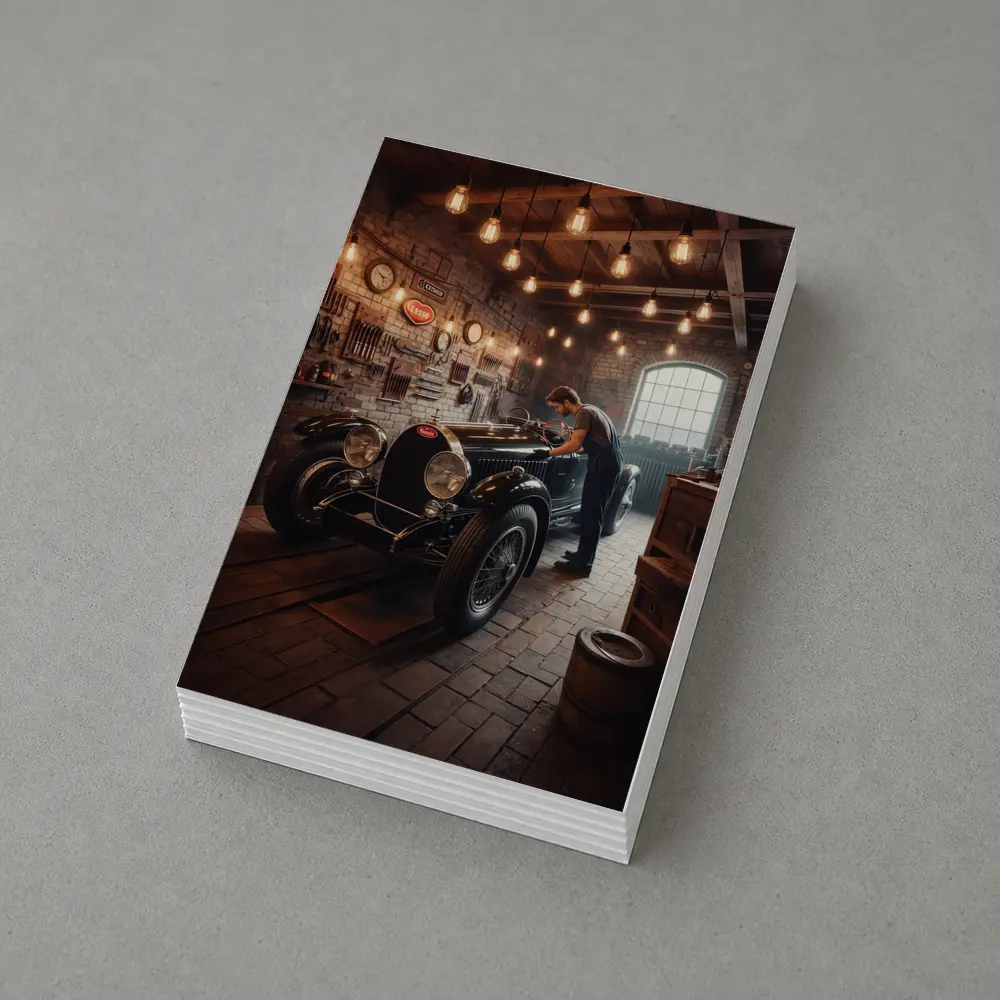 Vintage Bugatti Classic Garage Mechanic Scene – Postcards