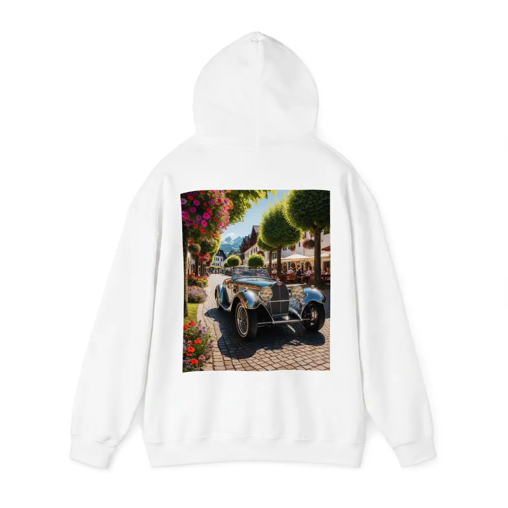 Vintage Bugatti Roadster on Cobblestone European Street – Hoodies