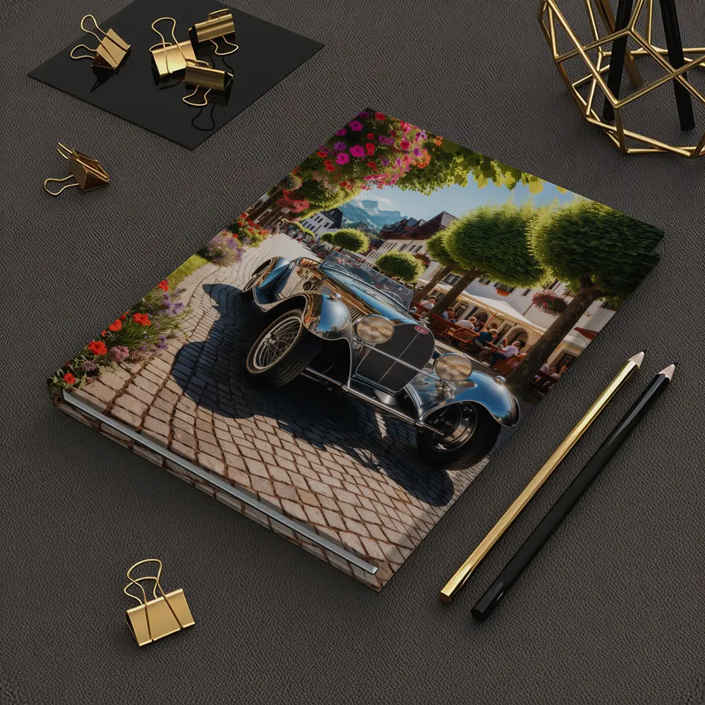 Vintage Bugatti Roadster on Cobblestone European Street – Notebooks