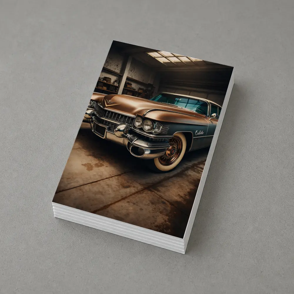 Vintage Cadillac Classic Car in Old Garage – Postcards