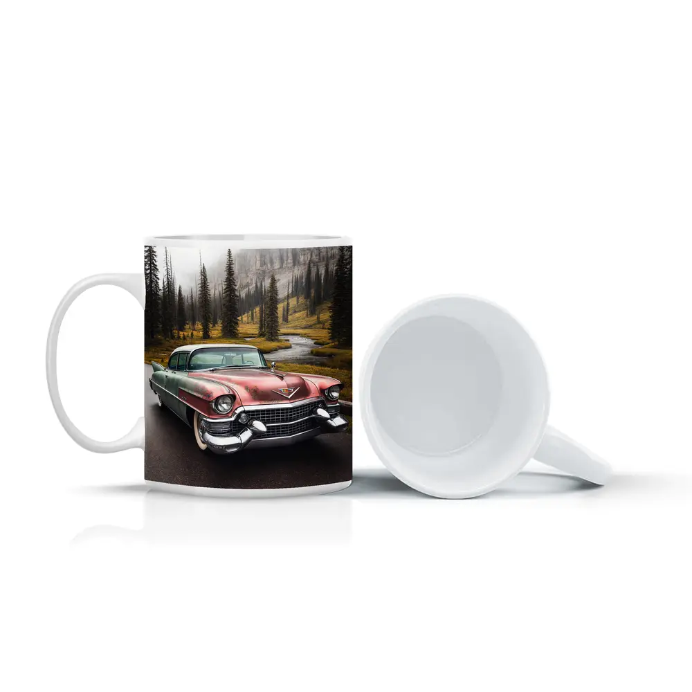 Vintage Cadillac Classic Car Misty Forest Road – Mugs