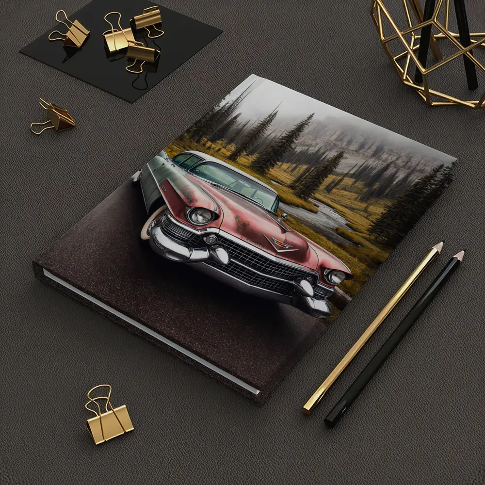 Vintage Cadillac Classic Car Misty Forest Road – Notebooks