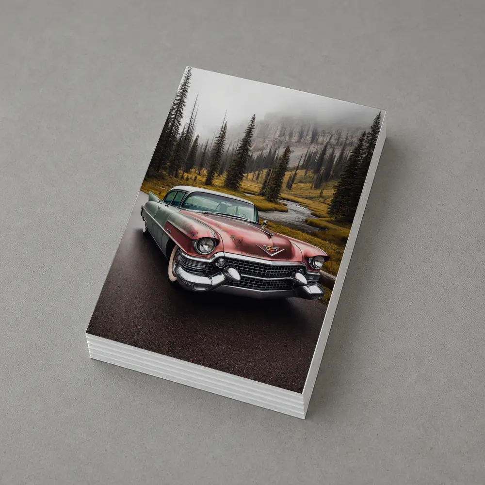 Vintage Cadillac Classic Car Misty Forest Road – Postcards