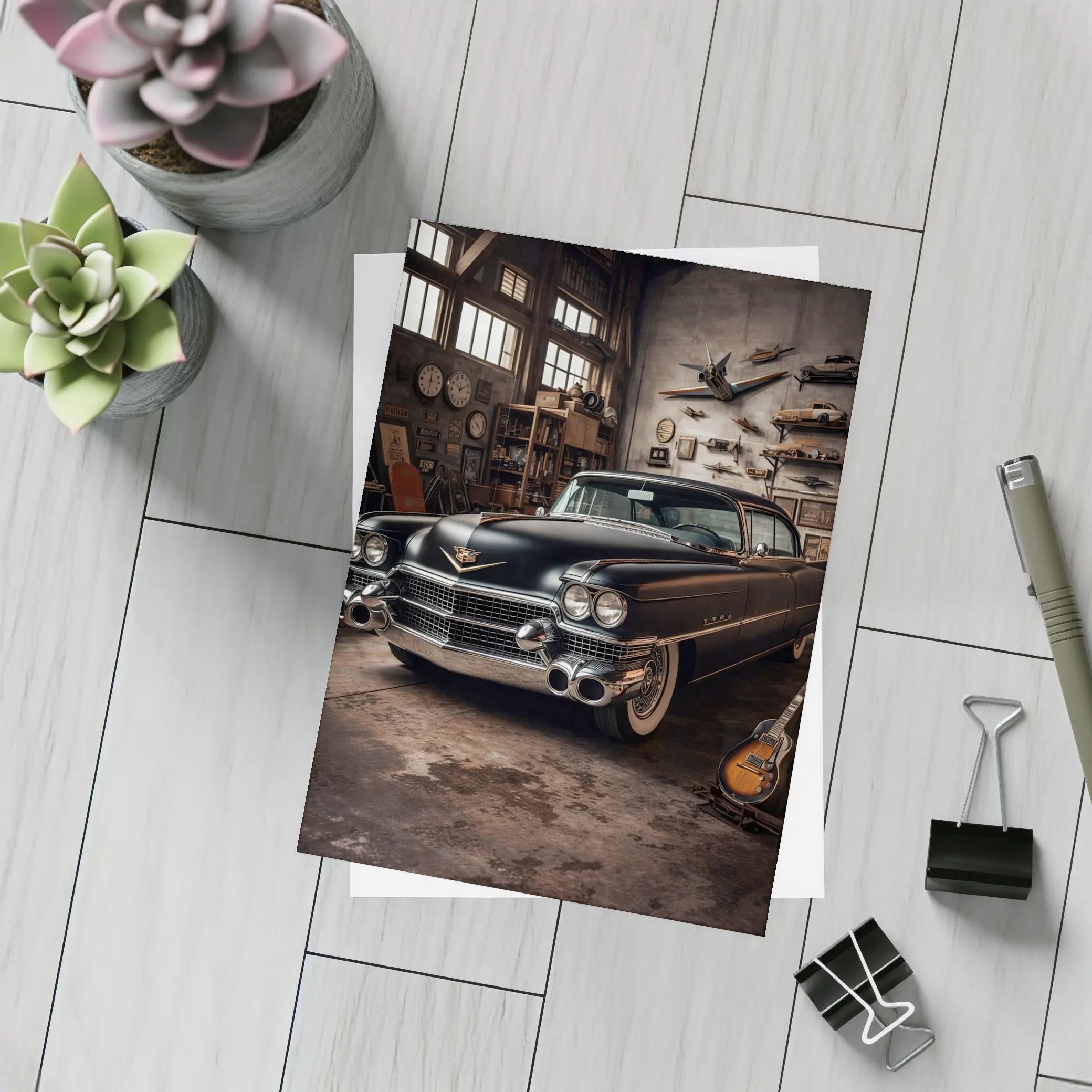 Classic Cadillac DeVille Black Vintage Garage – Postcards