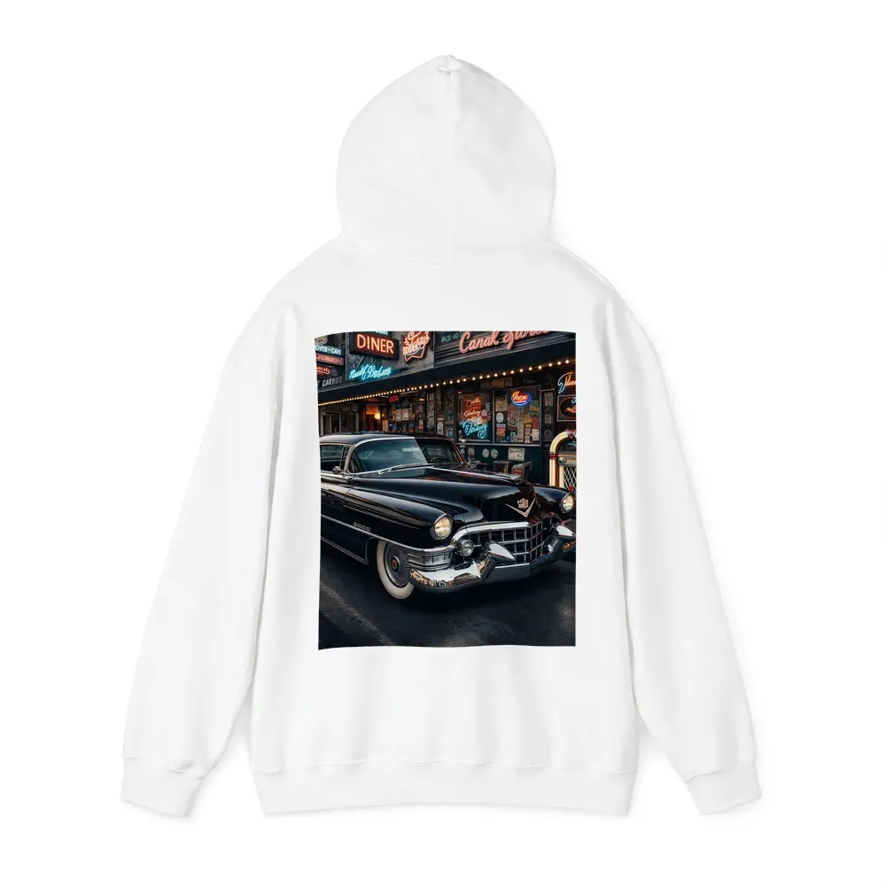 Black Cadillac Parked Outside Retro Diner – Hoodies