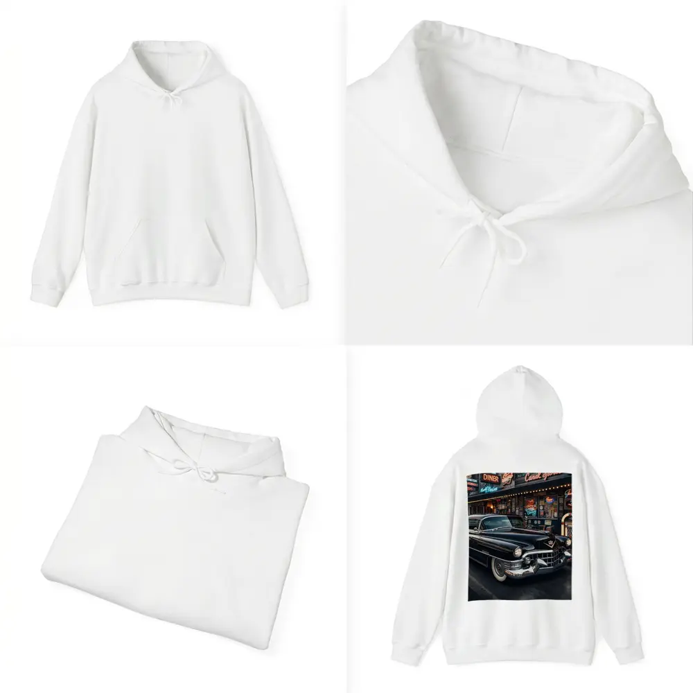 Black Cadillac Parked Outside Retro Diner – Hoodies