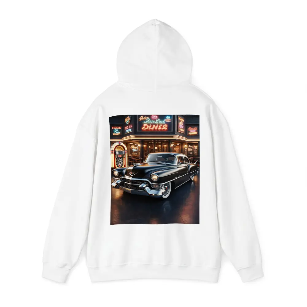 Black Cadillac Parked Outside Retro Diner – Hoodies