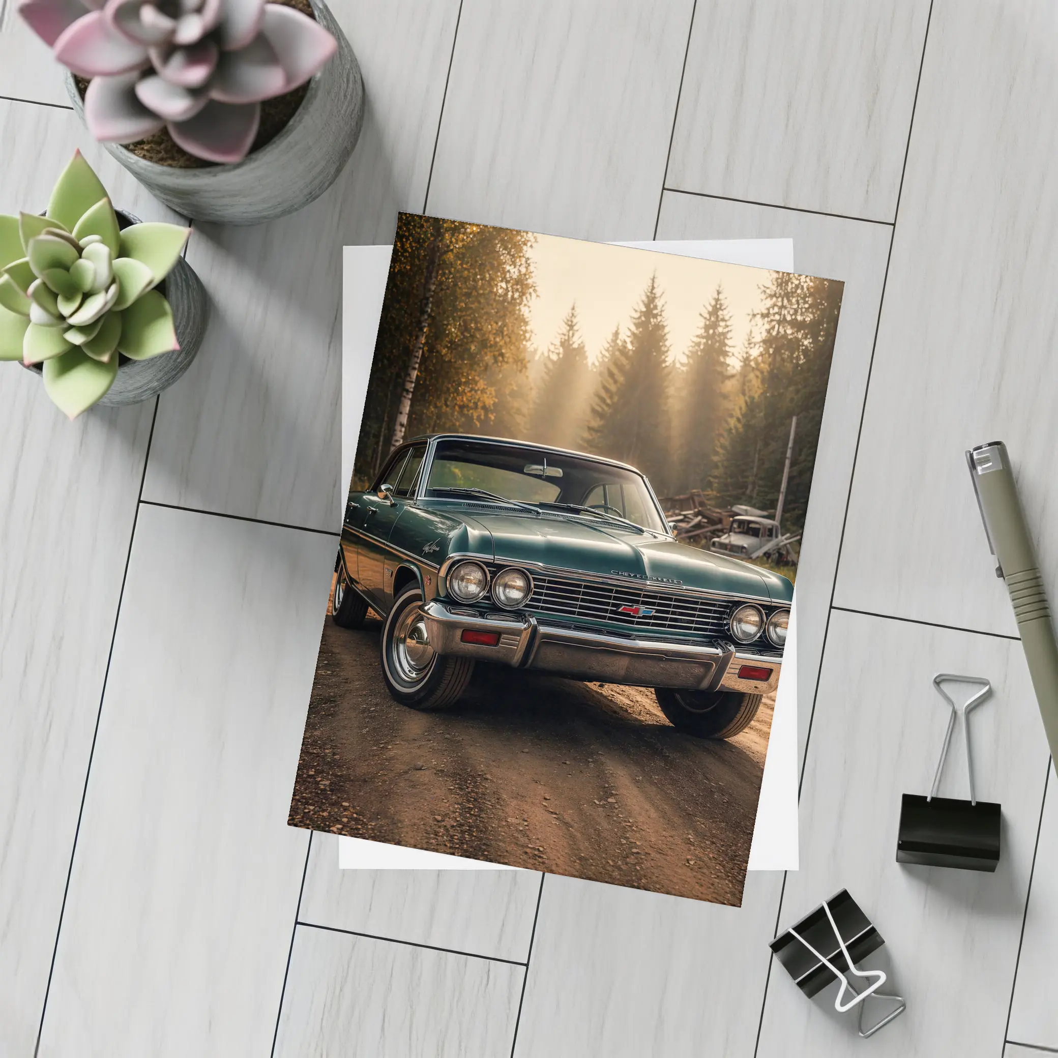 Chevrolet Malibu Classic Green Forest Road – Postcards