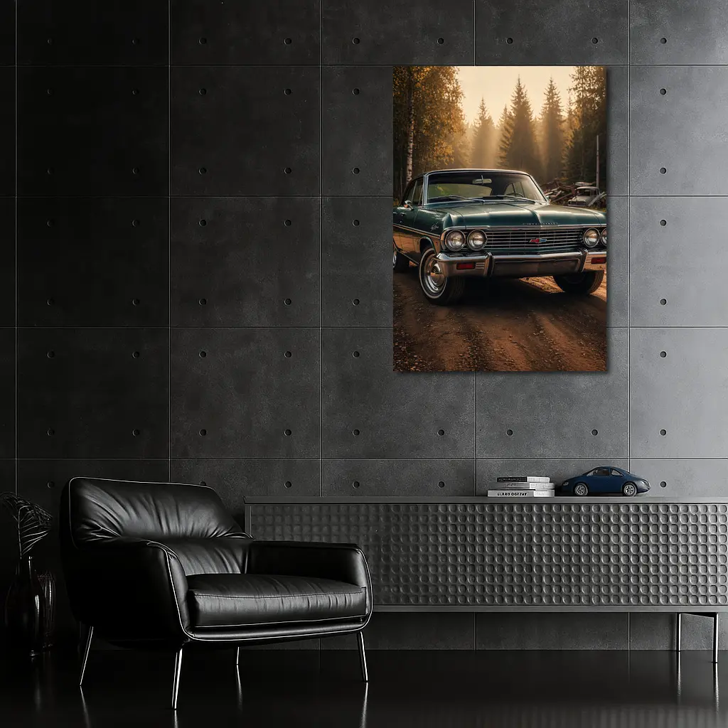 Chevrolet Malibu Classic Green Forest Road – Wall Art