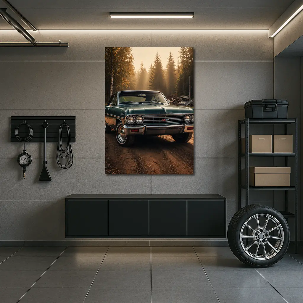 Chevrolet Malibu Classic Green Forest Road – Wall Art
