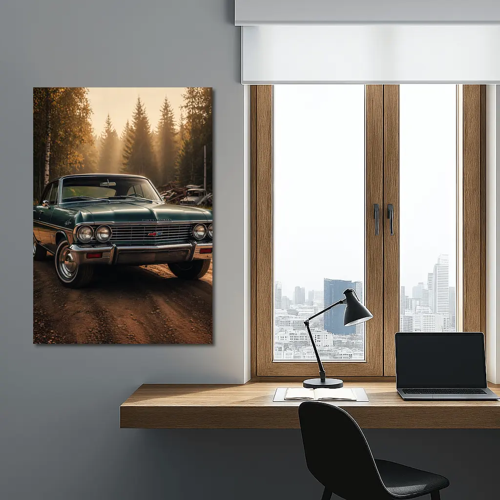 Chevrolet Malibu Classic Green Forest Road – Wall Art