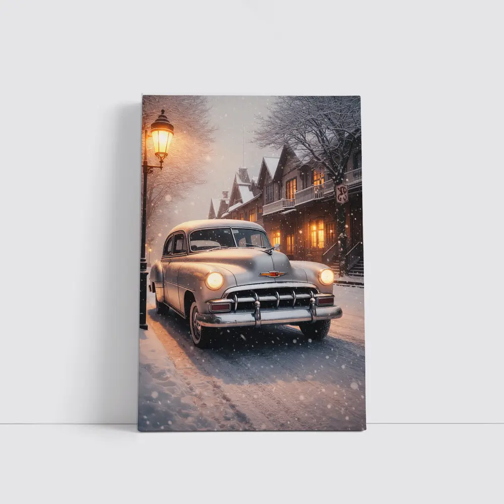 Vintage Chevrolet Classic Car Snowy Street – Wall Art